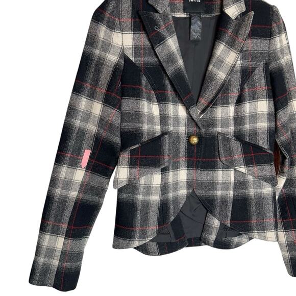 SMYTHE Duchess Wool Elbow Patch Plaid Blazer - Picture 11 of 11